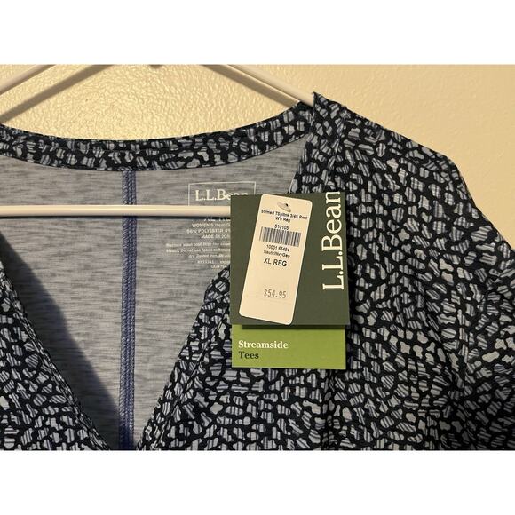 LL Bean Top Womens XL Reg Streamside Tee Split Neck 3/4 Sleeve Gorpcore Blue NWT - Picture 4 of 9